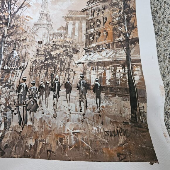 Paris Street Scene Oil Painting On Canvas  Eiffel Tower Signed By Julien - Picture 5 of 9